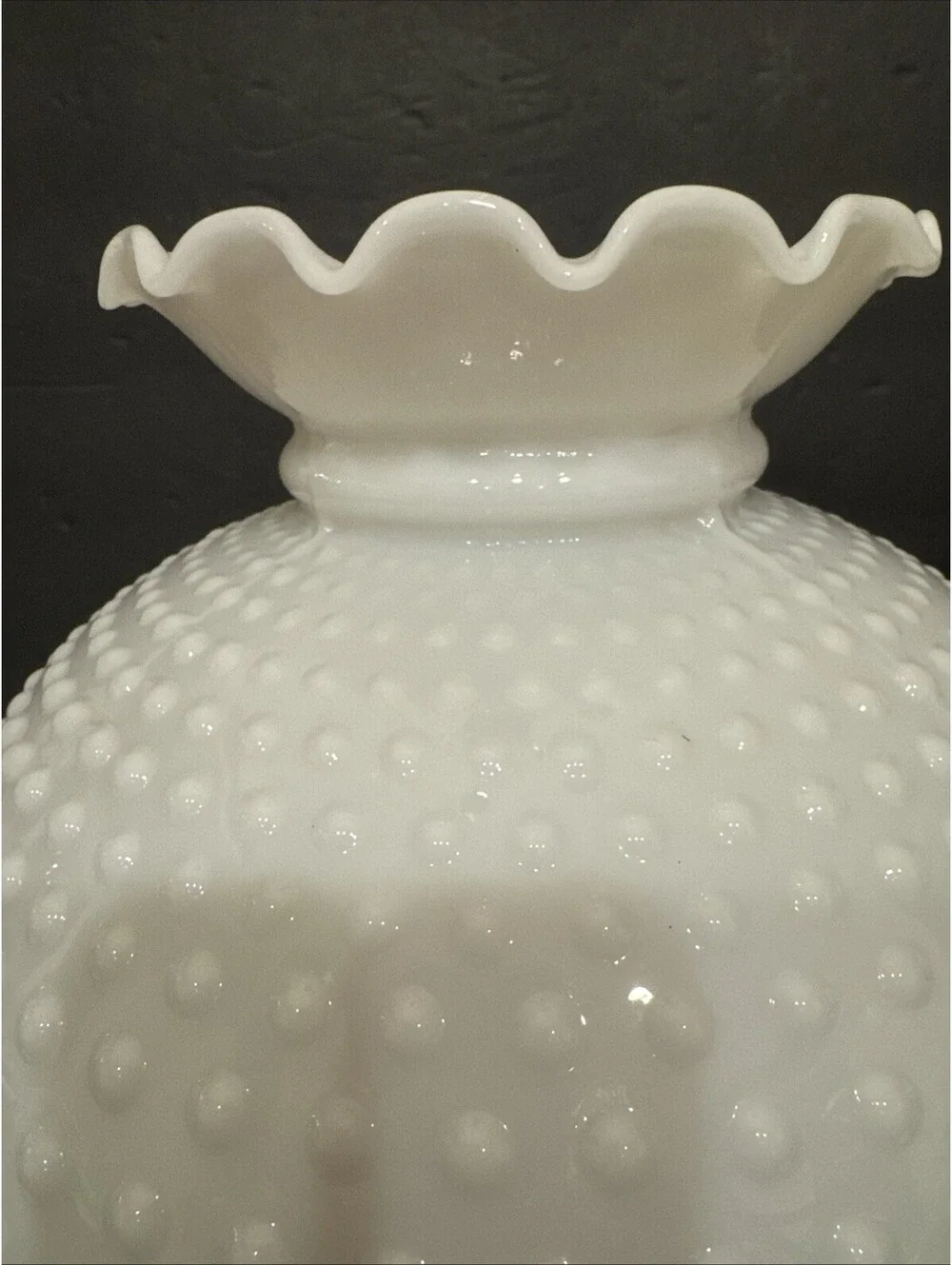 Large White Milk Glass Hobnail Student Lamp Shade Crimp Top 9.75” Fitter